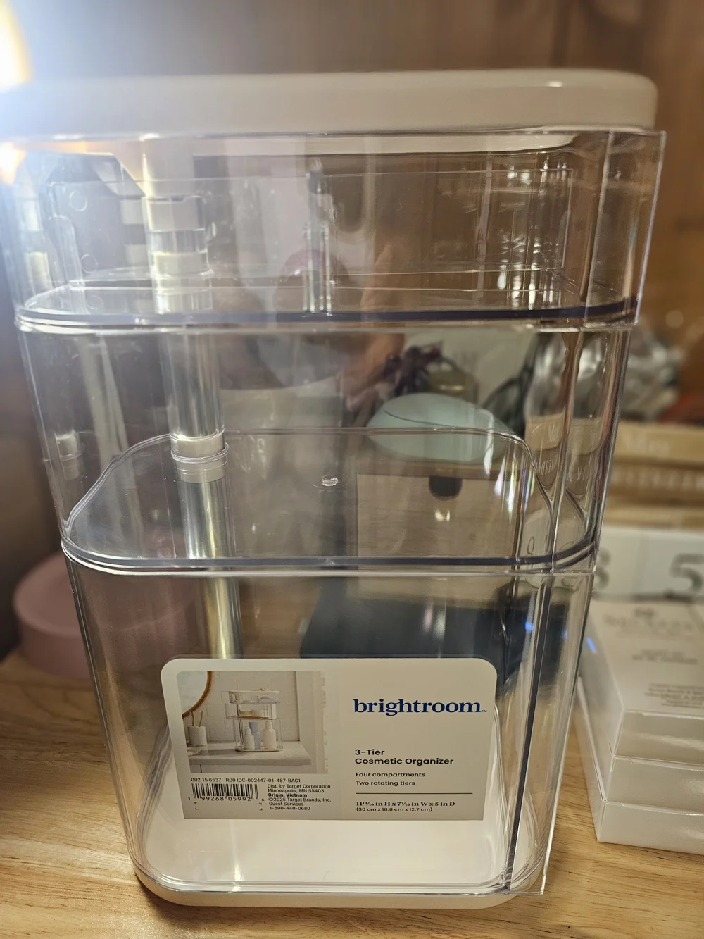 Brightroom Clear 3-Tier Makeup Organizer with White Trim